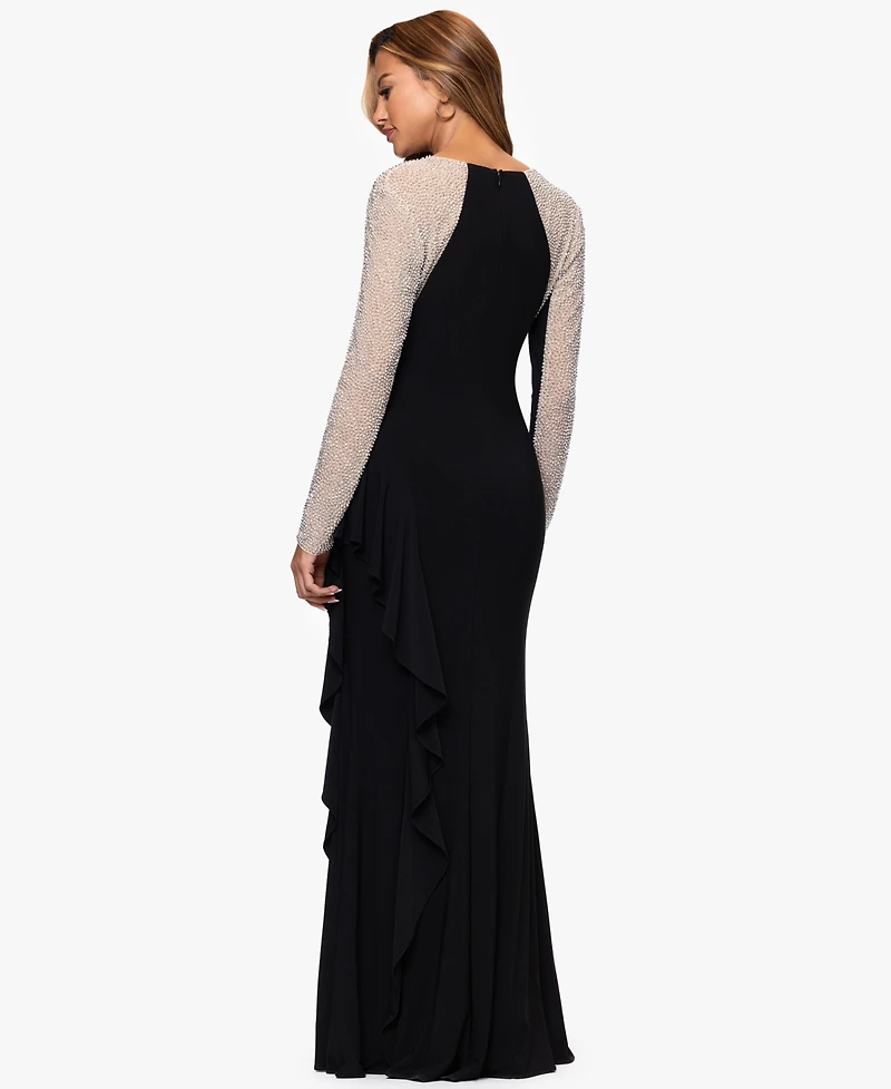 Xscape Petite Long Beaded Sleeve Dress