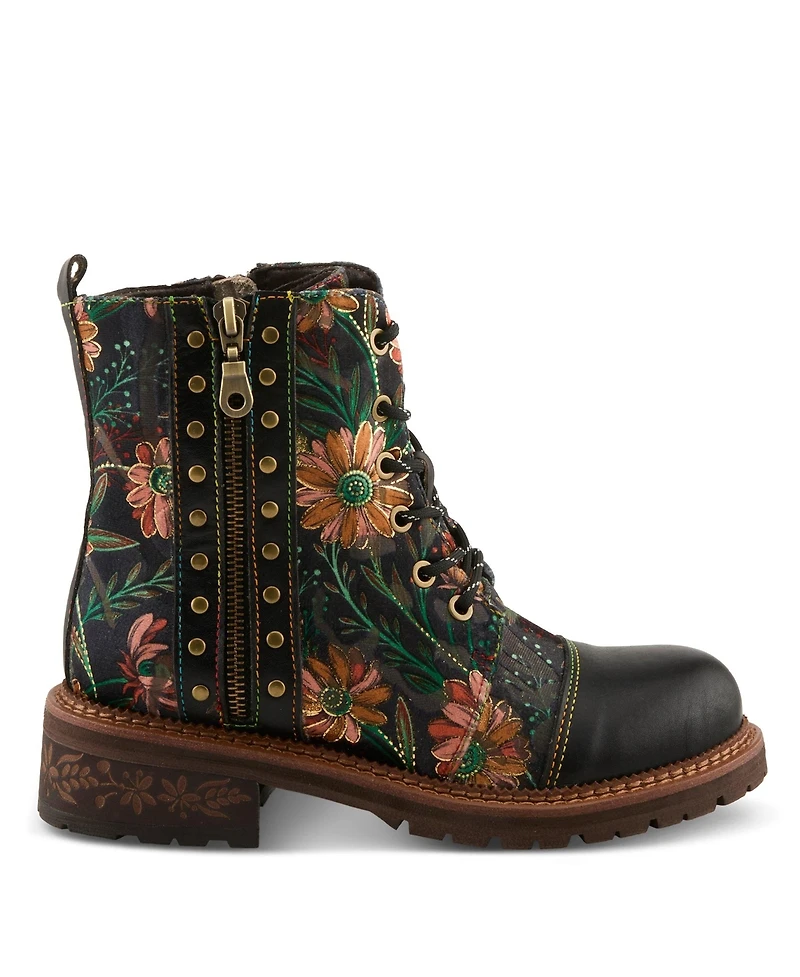 L Artiste Women s Cordea Embroidered Leather Boot with Lug Sole and Rainbow Stitching