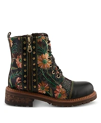 L Artiste Women s Cordea Embroidered Leather Boot with Lug Sole and Rainbow Stitching