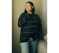 Pinkblush Olive Striped Drop Shoulder Maternity Sweater