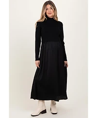 Pinkblush Maternity Olive Knit Contrast Top Satin Midi Dress