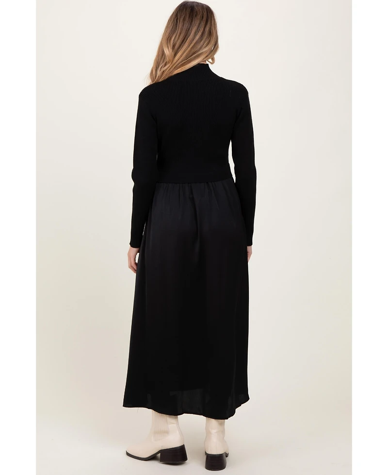 Pinkblush Maternity Olive Knit Contrast Top Satin Midi Dress