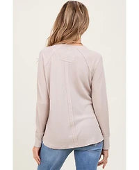 Pinkblush Maternity Beige Baby Waffle Knit Long Sleeve Top