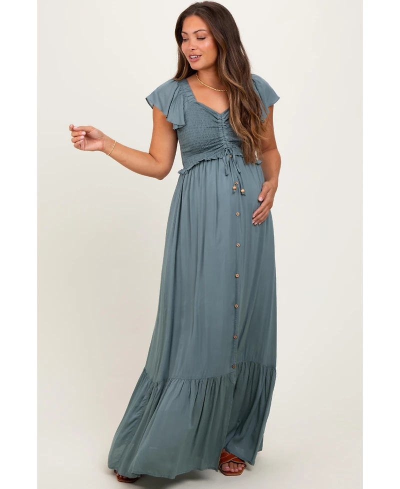 Pinkblush Maternity Smocked Top Woven Maxi Dress