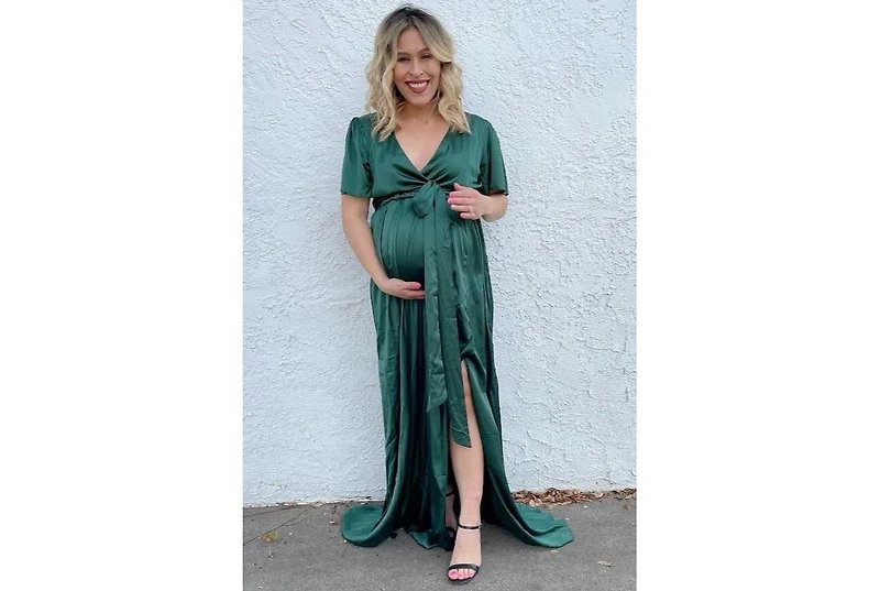 Pinkblush Maternity Green Side Slit Satin Maxi Dress
