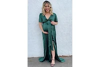 Pinkblush Maternity Green Side Slit Satin Maxi Dress