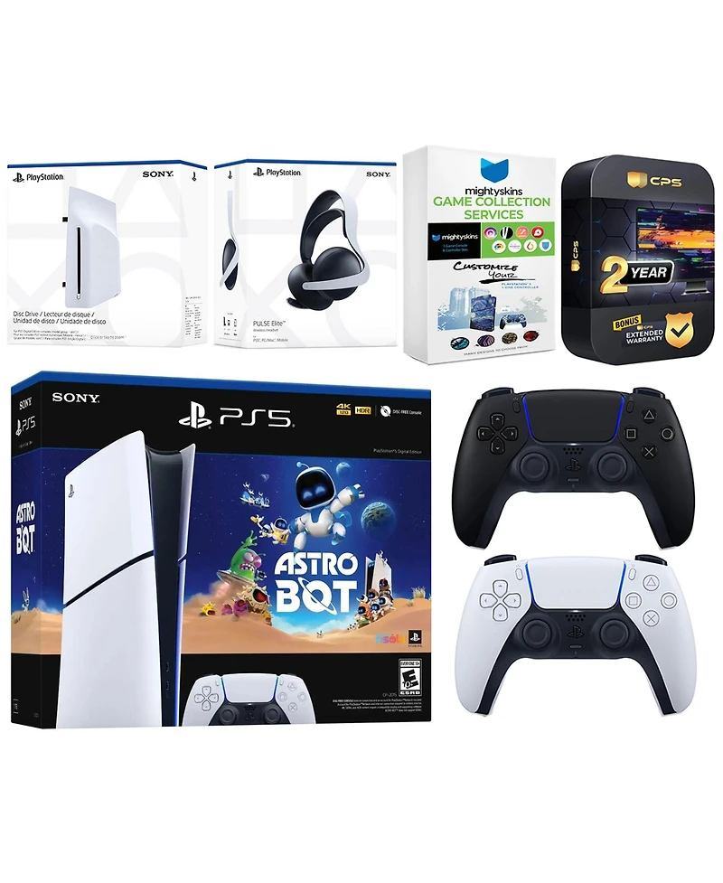 Sony PlayStation 5 Slim Digital Astro Bot Bundle with Disc Drive, Extra Controller, Pulse Elite Headset