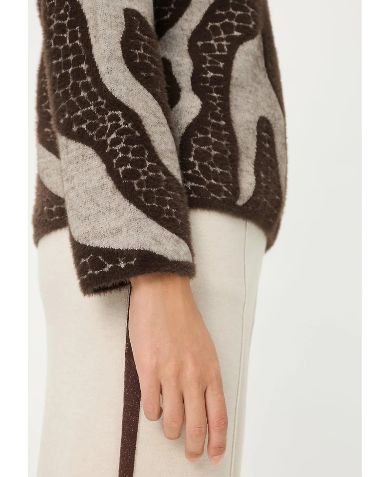 Olsen Abstract Modern Animal Feather Knit Pull-Over