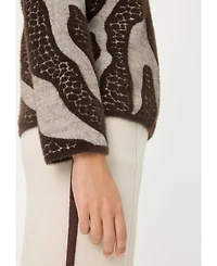 Olsen Abstract Modern Animal Feather Knit Pull-Over