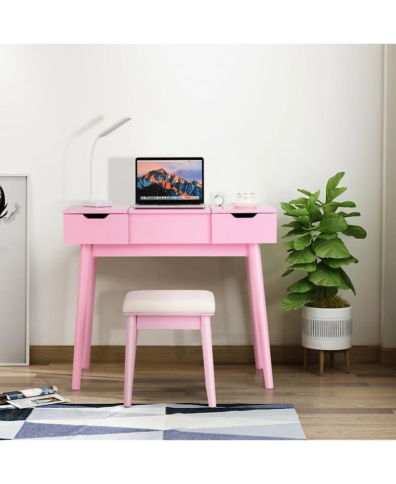 Volenca Makeup Vanity Table Set with Flip Top Mirror and 2 Drawers