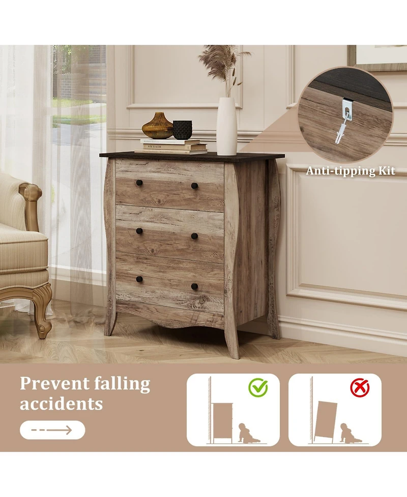 Volenca Dresser for Bedroom with 3 Folding Fabric Drawers and Anti-tipping Kit