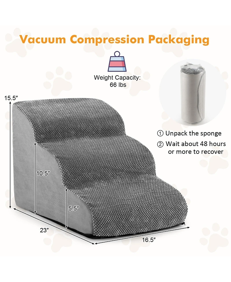 3-Tier Non-Slip Dog Steps with High-Density Sponge and Silicone Paw Prints