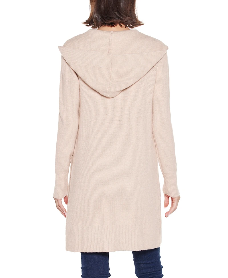 Belldini Women's Hooded Novelty-Stitch Coatigan Sweater