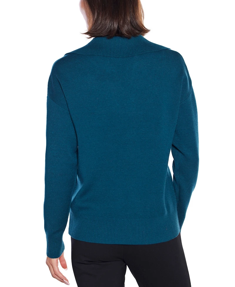Belldini Women's Rhinestone-Trimmed Split-Neck Sweater