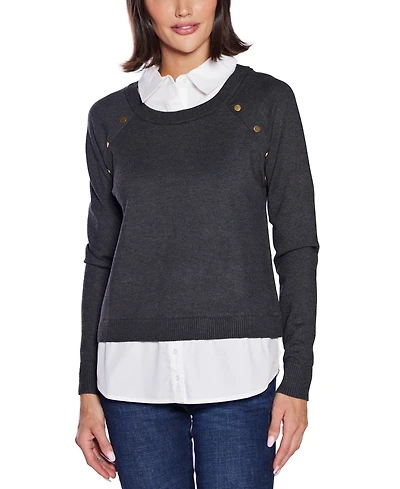 Belldini Women's Layered-Look Rivet-Trim Sweater