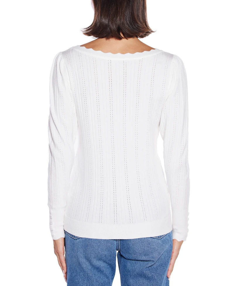 Belldini Women's Scalloped-Trim Boat Neck Sweater