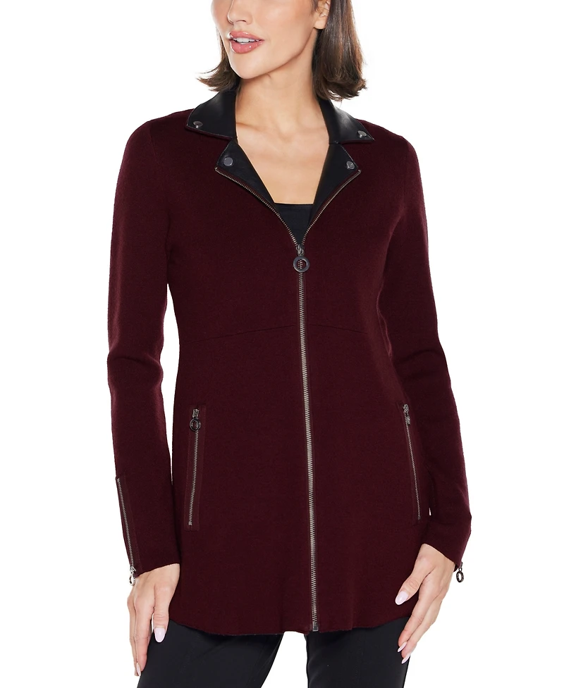Belldini Women's Black Label Collared Sweater Jacket