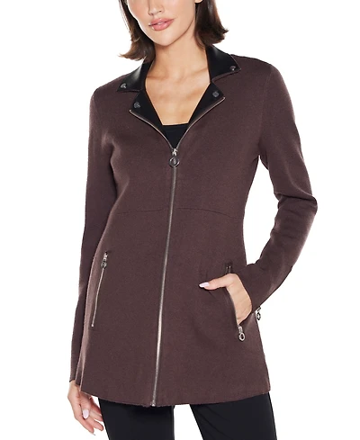 Belldini Women's Black Label Collared Sweater Jacket