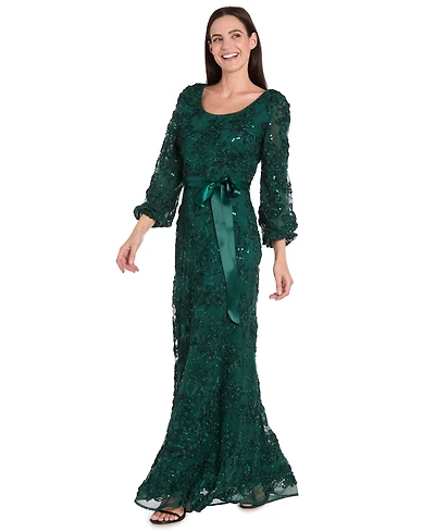 R & M Richards Women's Long Stretch Soutache Lace Dress