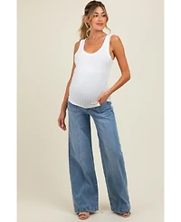 Pinkblush Blue Front Seam Super Wide Leg Maternity Jeans