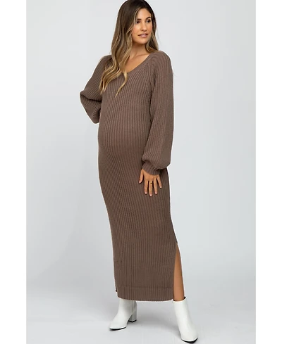 Pinkblush Women's Mauve Side Slit Maternity Maxi Sweater Dress