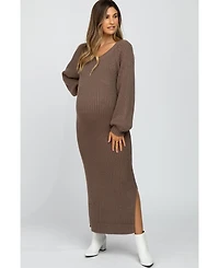 Pinkblush Women's Mauve Side Slit Maternity Maxi Sweater Dress