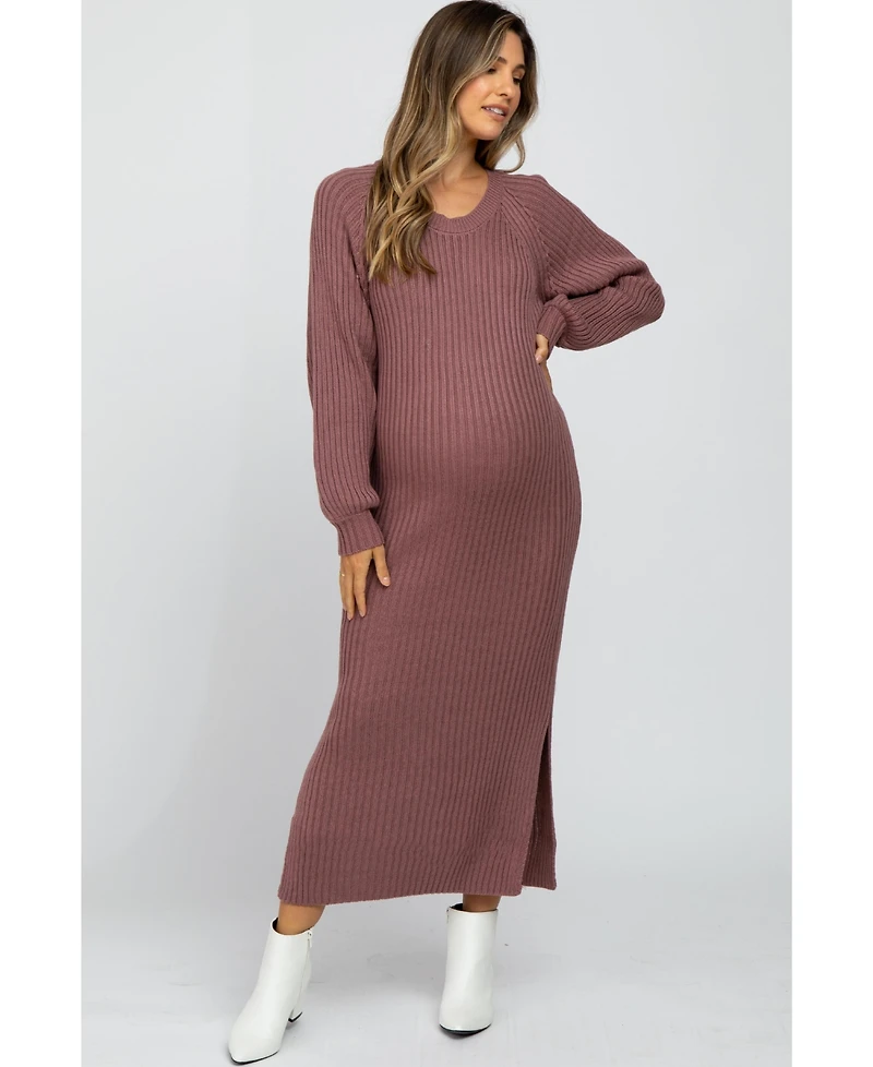 Pinkblush Women's Mauve Side Slit Maternity Maxi Sweater Dress