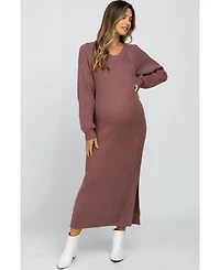 Pinkblush Women's Mauve Side Slit Maternity Maxi Sweater Dress