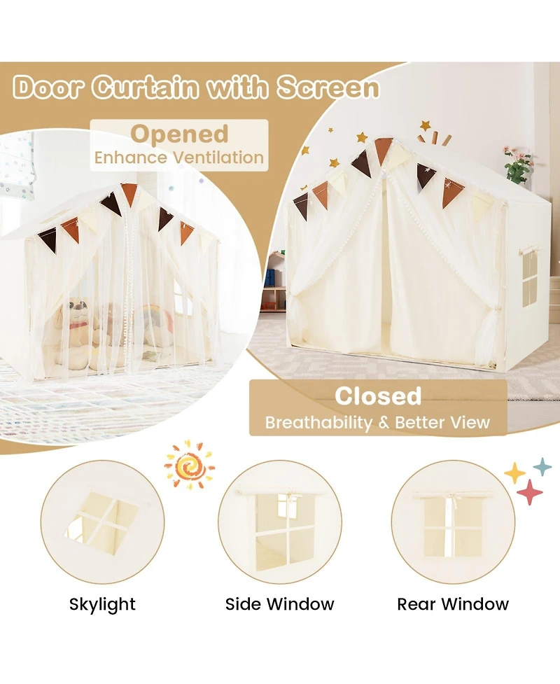 3-4 Kids Large Play Tent House with 2 Opening Doors and Star Lights