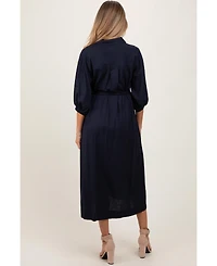 Pinkblush Maternity Navy 3/4 Bubble Sleeve Midi Shirt Dress