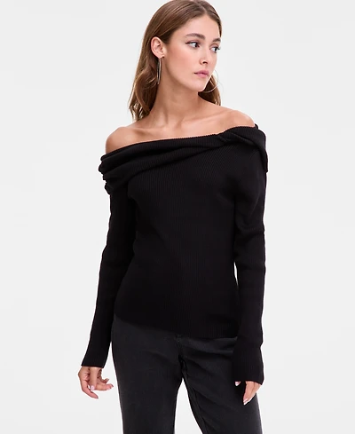 Bar Iii Women's Off-The-Shoulder Ribbed Sweater, Macy's Exclusive