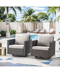 Gymojoy U-Frame 2-Piece Swivel Glider Wicker Outdoor Rocking Chair with Olefin Cushions