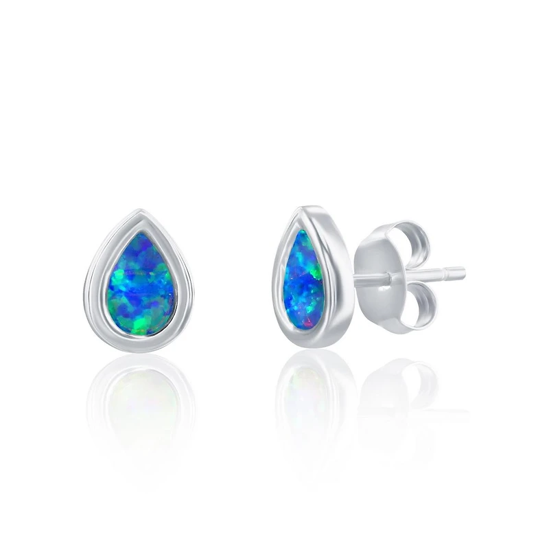 Sterling Silver, Pearshaped Opal Pendant & Earrings Set