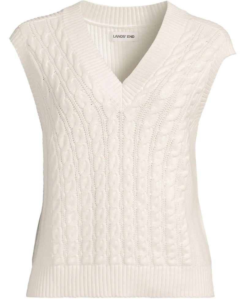 Lands' End Women's Drifter Modern Cable V Neck Vest Sweater
