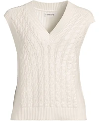 Lands' End Women's Drifter Modern Cable V Neck Vest Sweater