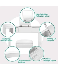Volenca Vanity Makeup Dressing Table Set with Flip Top Mirror and Cushioned Stool