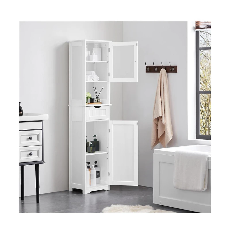 Yaheetech 67 H Freestanding Storage Cabinet with Glass Door White