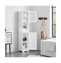 Yaheetech 67 H Freestanding Storage Cabinet with Glass Door White