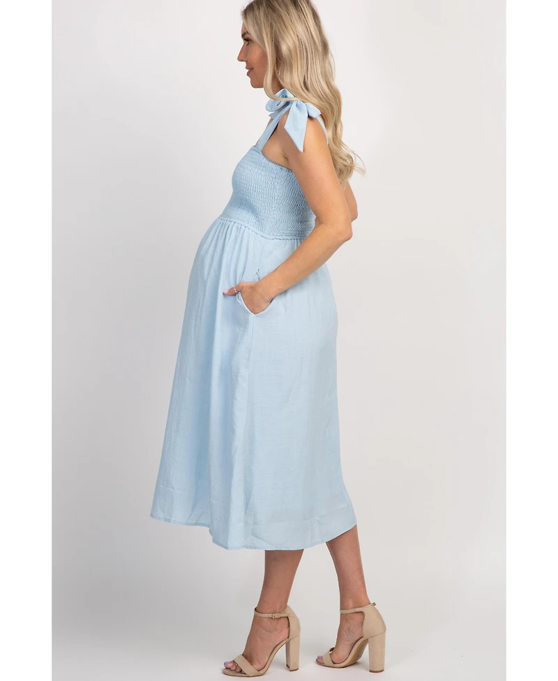 Pinkblush Maternity Light Blue Strap Tie Smocked Dress