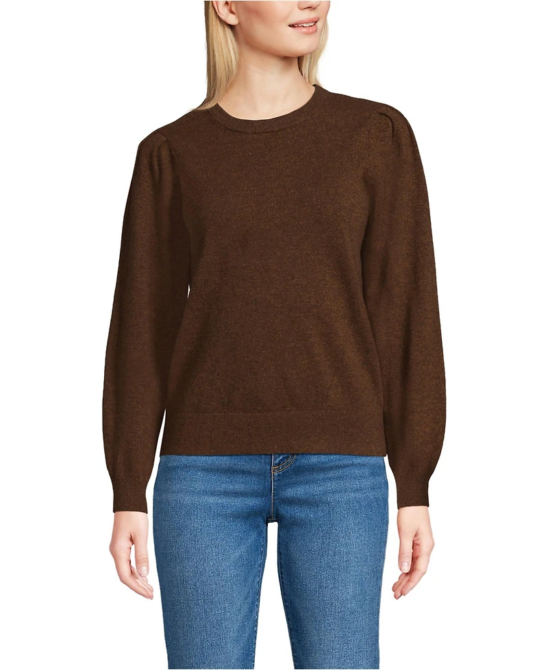 Lands' End Women's Cashmere Puff Sleeve Crew Neck Sweater