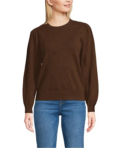 Lands' End Women's Cashmere Puff Sleeve Crew Neck Sweater