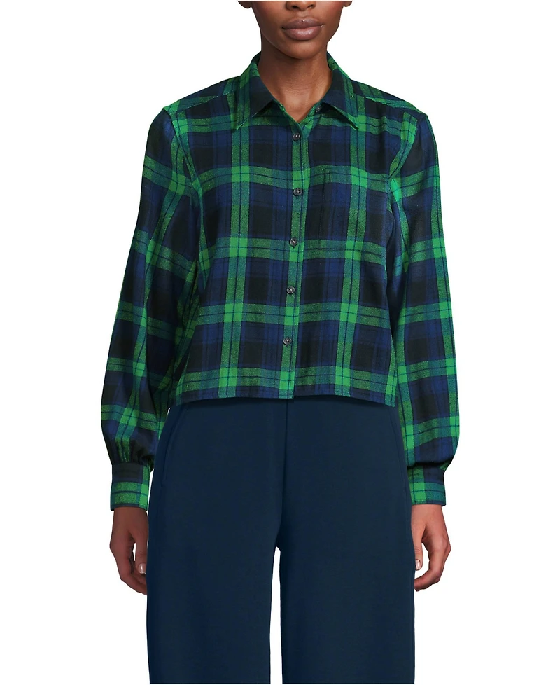 Lands' End Women's Cropped Flannel Shirt