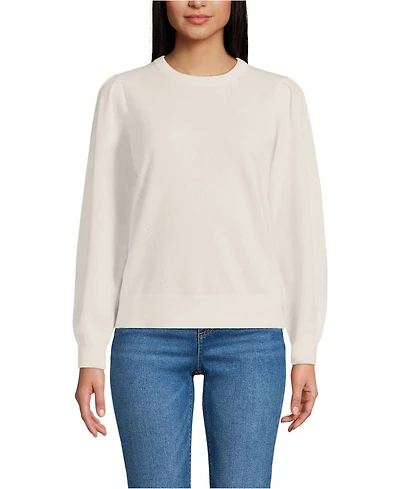 Lands' End Women's Cashmere Puff Sleeve Crew Neck Sweater