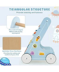 Gymax Wooden Baby Walker Push & Pull Learning Activity Center w/ Wheels Push Toy