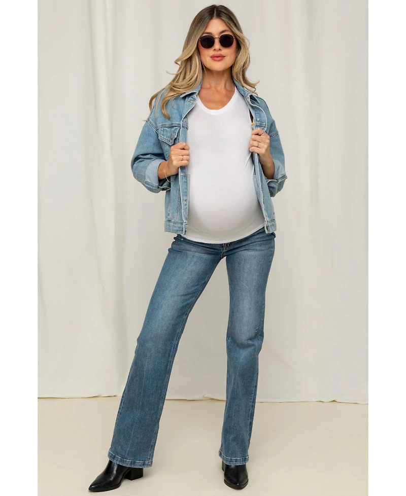 Pinkblush Blue Lightly Distressed Maternity Straight Leg Jeans