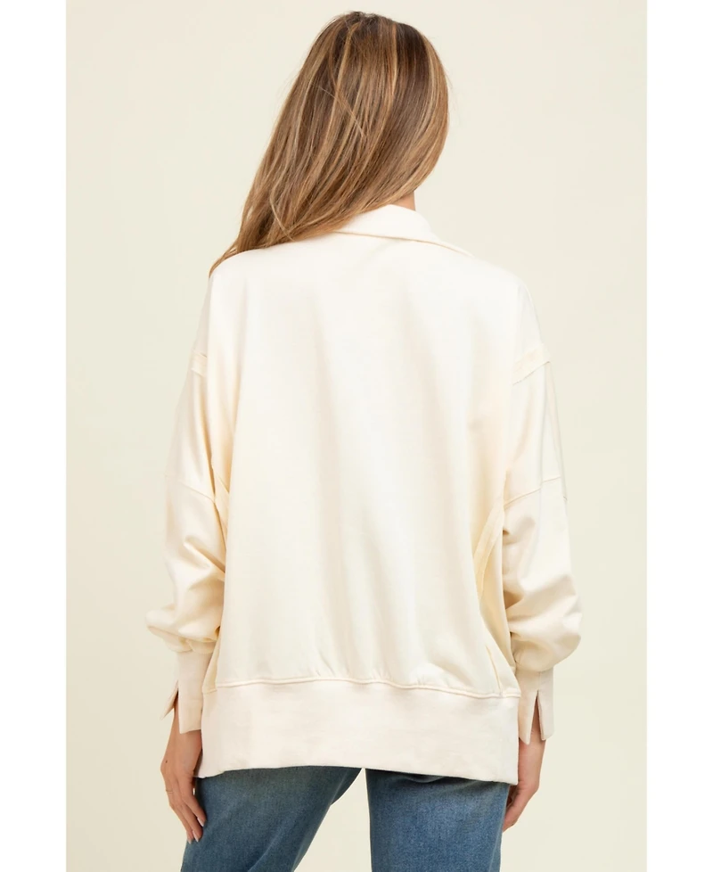 Pinkblush Maternity Cream Snap Button Pullover Henley Sweatshirt