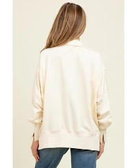 Pinkblush Maternity Cream Snap Button Pullover Henley Sweatshirt