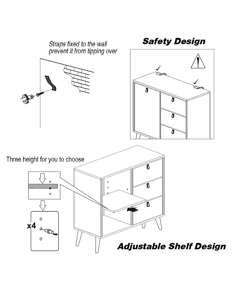 Volenca 3-drawer Sideboard Storage Display Cabinet