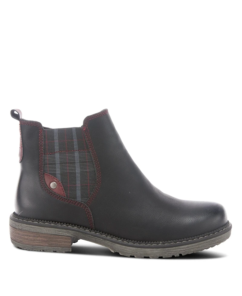 Spring Step Nonia Chelsea-Inspired Bootie with Plaid Stretch Gore and Shock-Absorbing Sole