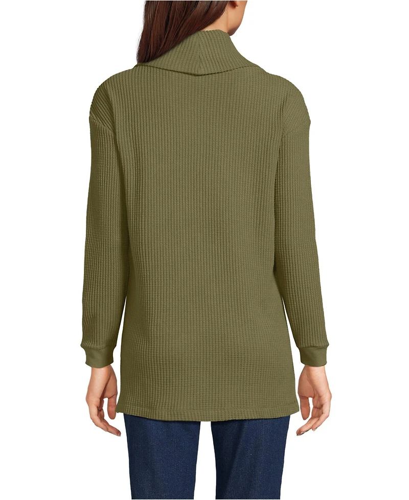 Lands' End Women's Long Sleeve Waffle Cowl Neck Tunic